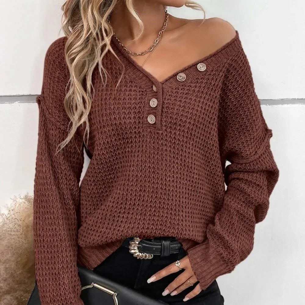 Button detailed knit Sweater top brown - Picture 5 of 5